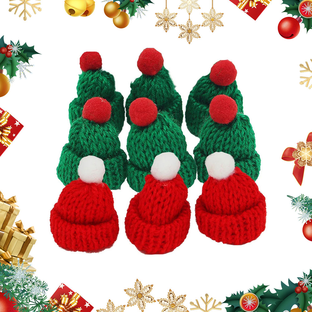 Santa Hat Plush - 10 buah topi rajut Natal Mini