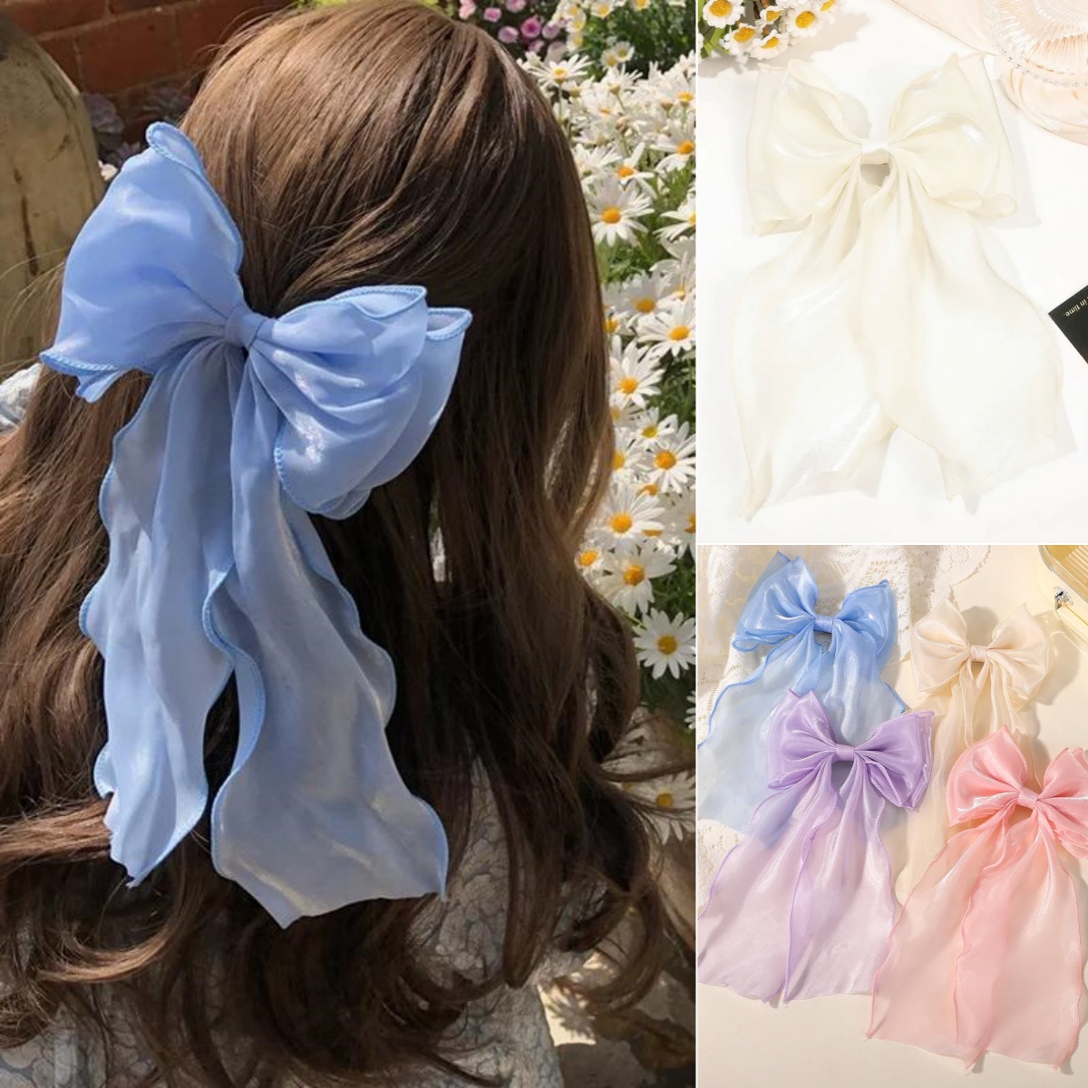 Ribbon Bow Gift - Jepit Rambut Pita Chiffon Warna Pink