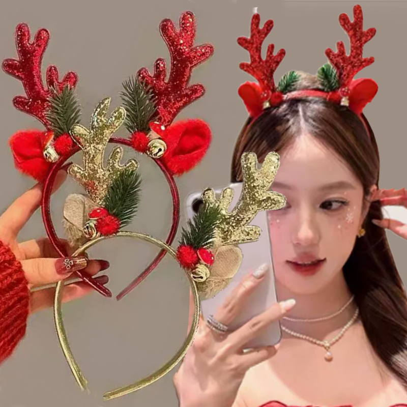 Reindeer Antlers Headband - Bando Tanduk Rusa Berkilauan Natal untuk