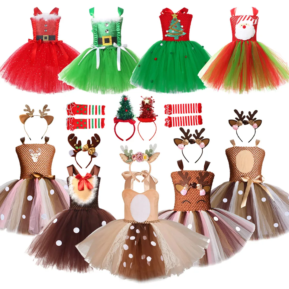 Elf Costume Christmas - Gaun Tutu Natal Anak-anak Kostum Rusa
