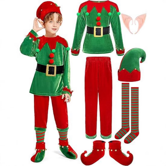 Elf Costume Christmas - Set Kostum Elf Natal Pakaian Beludru