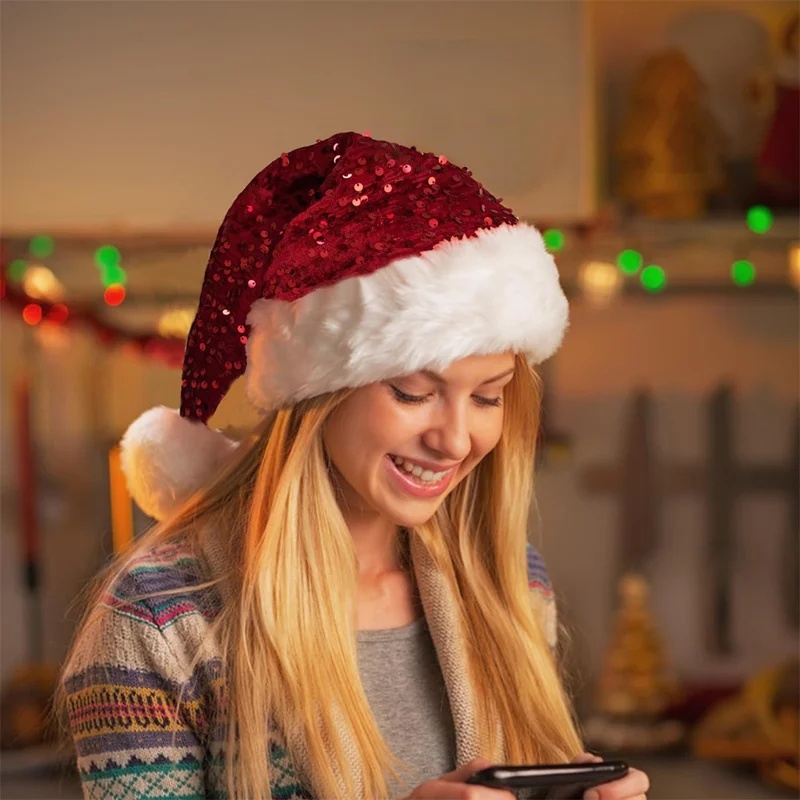 Topi Natal Berlapis Payet Gand - Santa Hat Plush ulasan dan harga