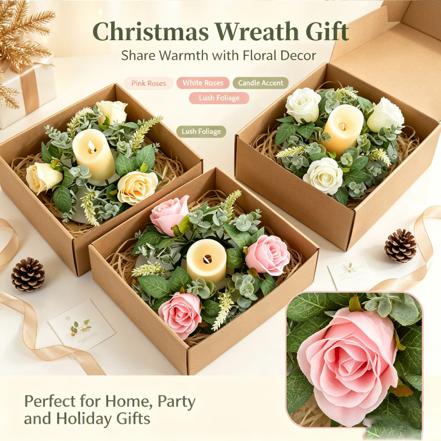 Karangan Bunga Mawar Buatan Be - Christmas Wreath Fake ulasan dan harga